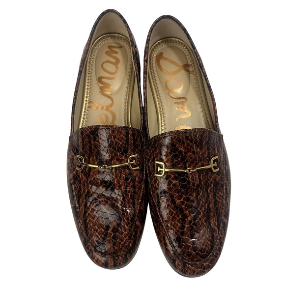 Sam Edelman Loraine Leather Gold Metal Bit Loafers Brown Snake Skin Size 8 - Picture 2 of 9